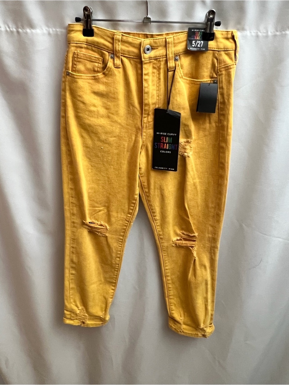 Celebrity Pink Hi Rise Curvy Slim Straight Jeans Mustard Yellow Distressed 5/27